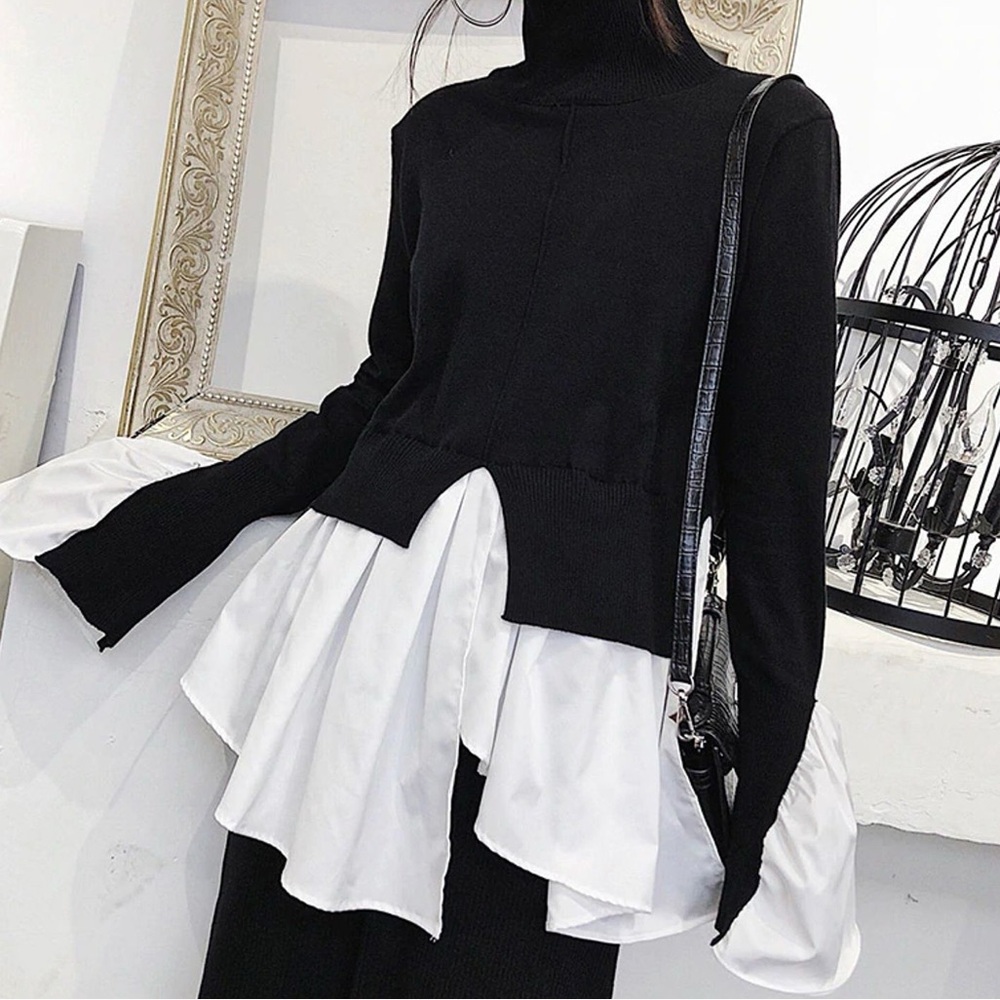 Couture Two Tone Ruffle Hem Sweater - Picture 6 of 16